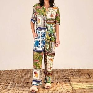 Farm Rio mixed scarf pattern jumpsuit XS BNWT